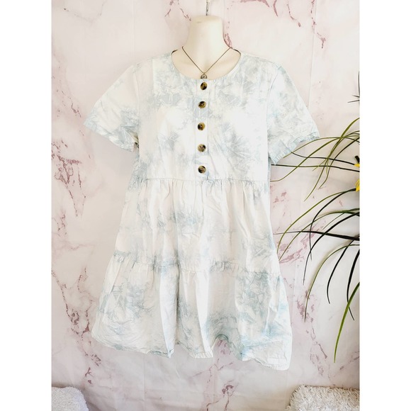 Madewell Tie-Dye Button-Front Short-Sleeve Tiered Mini Dress size medium - Picture 2 of 7